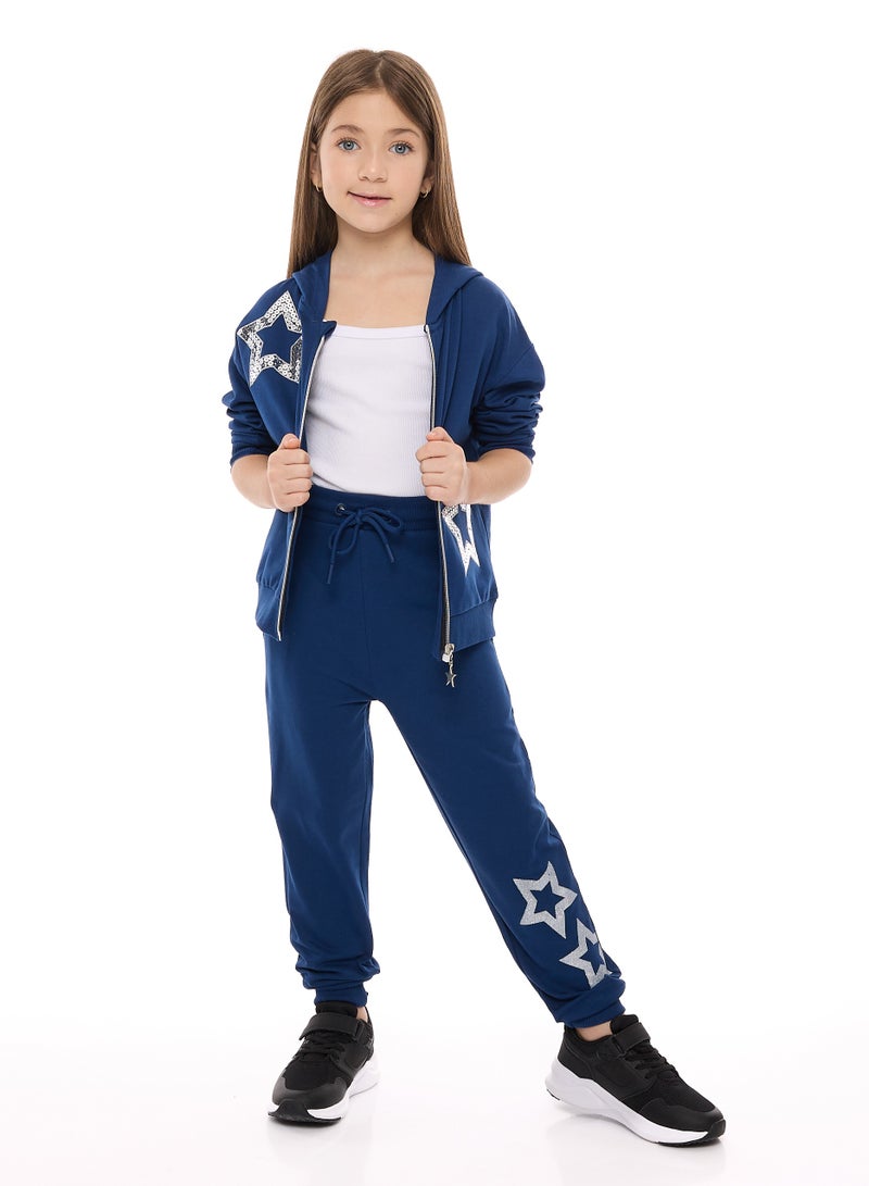 Star Embroidered Sequins Hoodie With Matching Joggers