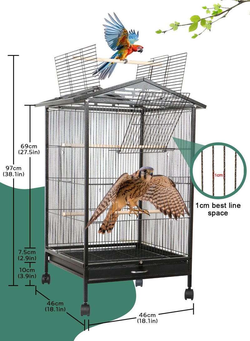 Large Metal Bird Flight Cage, Spacious Parrot Cage with Removable Tray - Multifunctional Aviary with wheels for Convenient Bird Care & Breeding