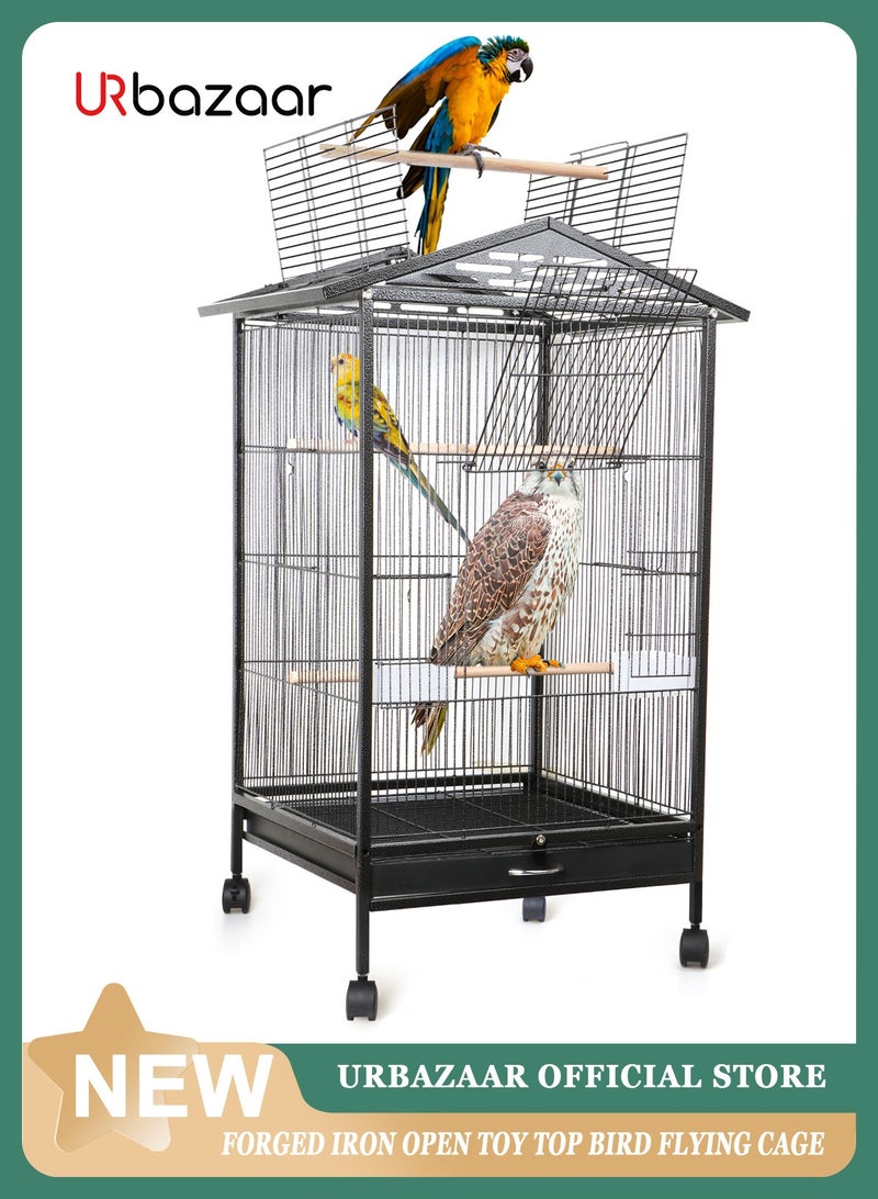 Large Metal Bird Flight Cage, Spacious Parrot Cage with Removable Tray - Multifunctional Aviary with wheels for Convenient Bird Care & Breeding