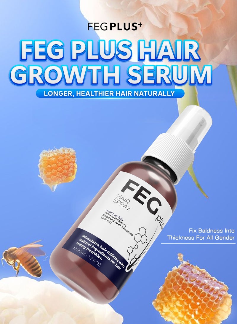 FEGPLUS Hair Growth Serum with Hair Roller, Rosemary Extract Water, Rosemary Oil for Hair & Beard Regrowth Booster, Thicker, Longer and Stronger Hair Spray-50ml