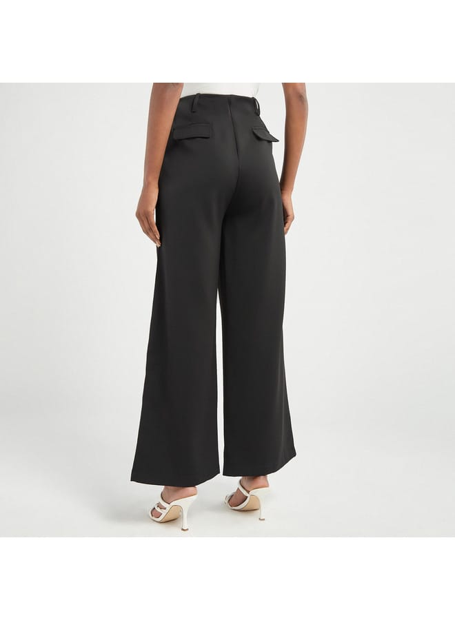 Solid Wide Leg Pants with Pockets