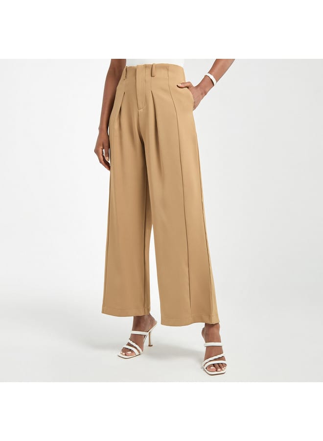 Solid Wide Leg Pants with Pockets