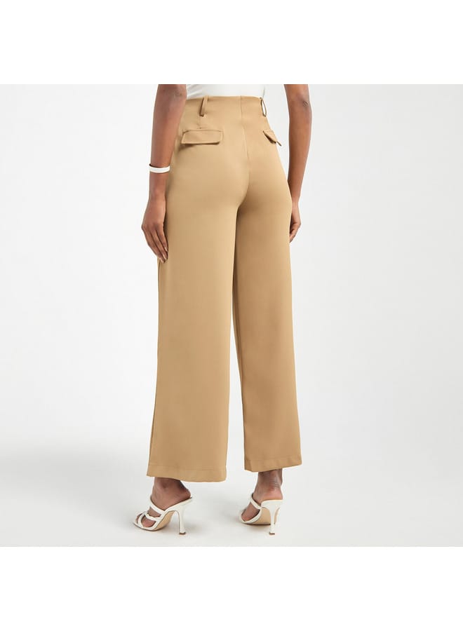 Solid Wide Leg Pants with Pockets