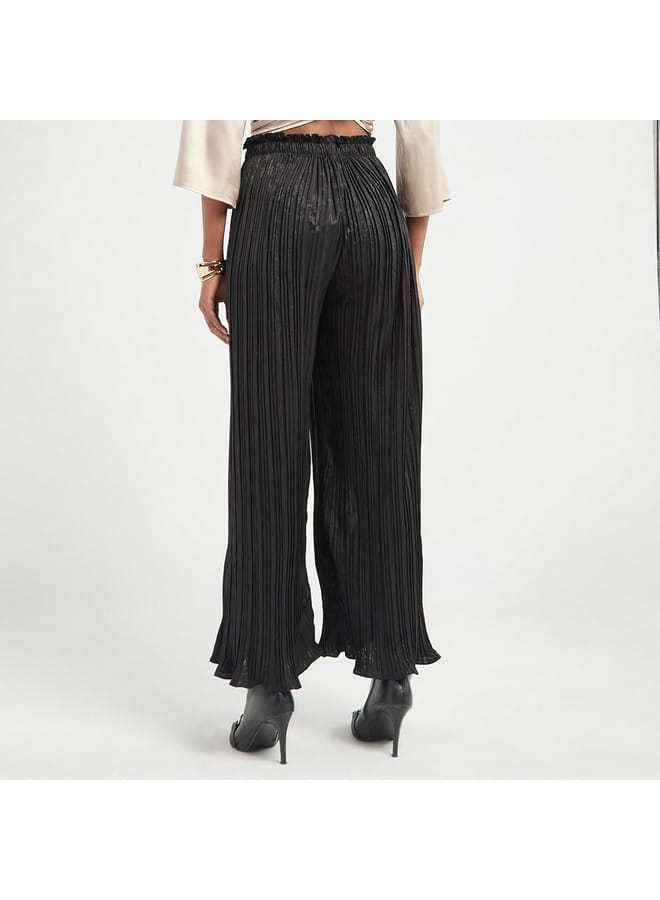 Textured Wide Leg Pants with Elasticated Waistband