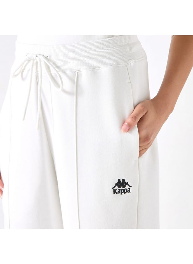 Kappa Solid Wide Leg Track Pants with Drawstring Closure and Pockets