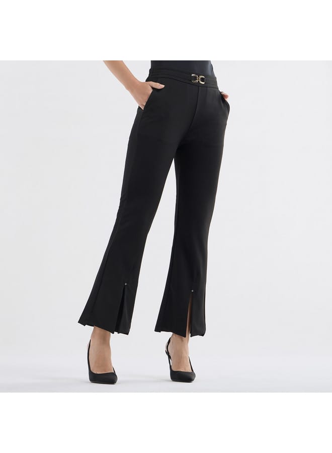 Solid Flared Pants with Flexi Waist and Slit Detail