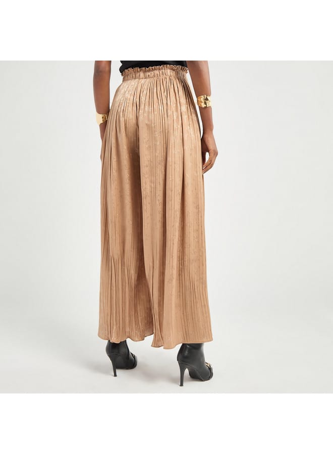 Textured Wide Leg Pants with Elasticated Waistband