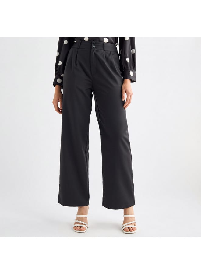 Solid Wide Leg Pants with Pockets