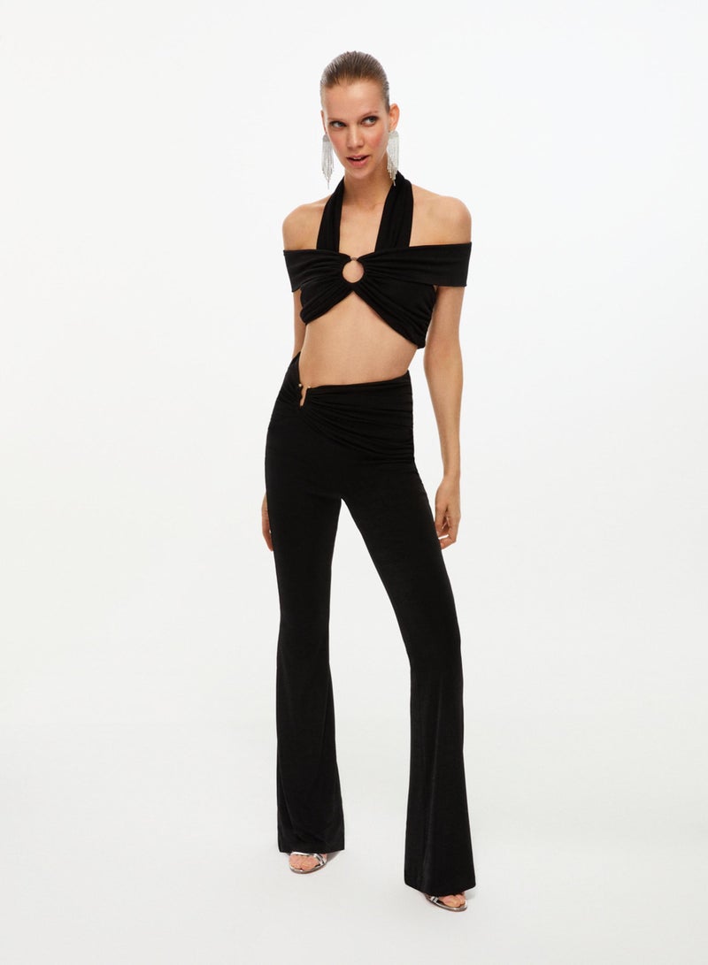 Drape Detailed Bell-bottom Trousers