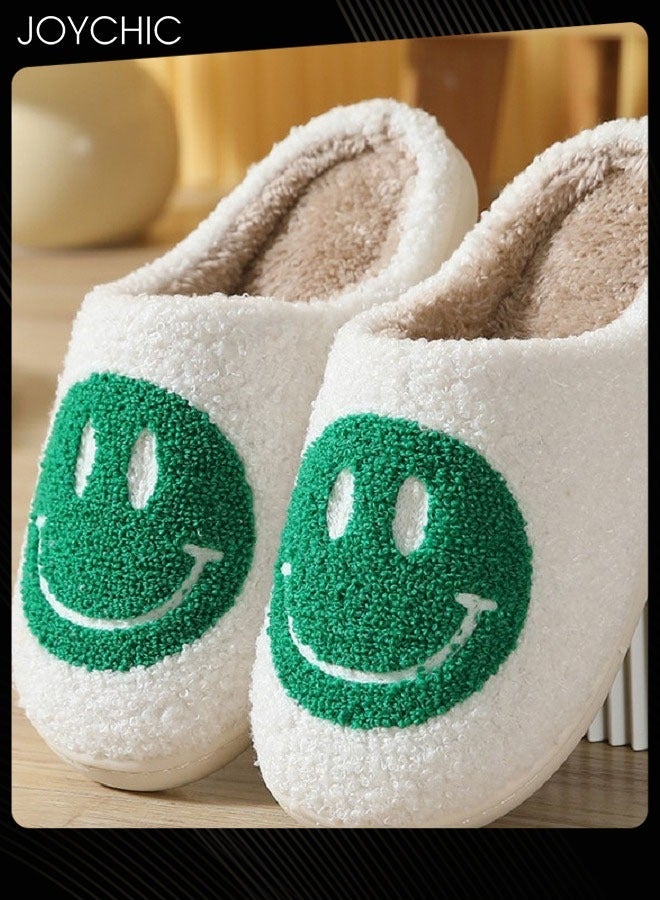 Autumn Winter Warm Smiley Face Designed Bedroom Slippers White/Green for Women/ Men