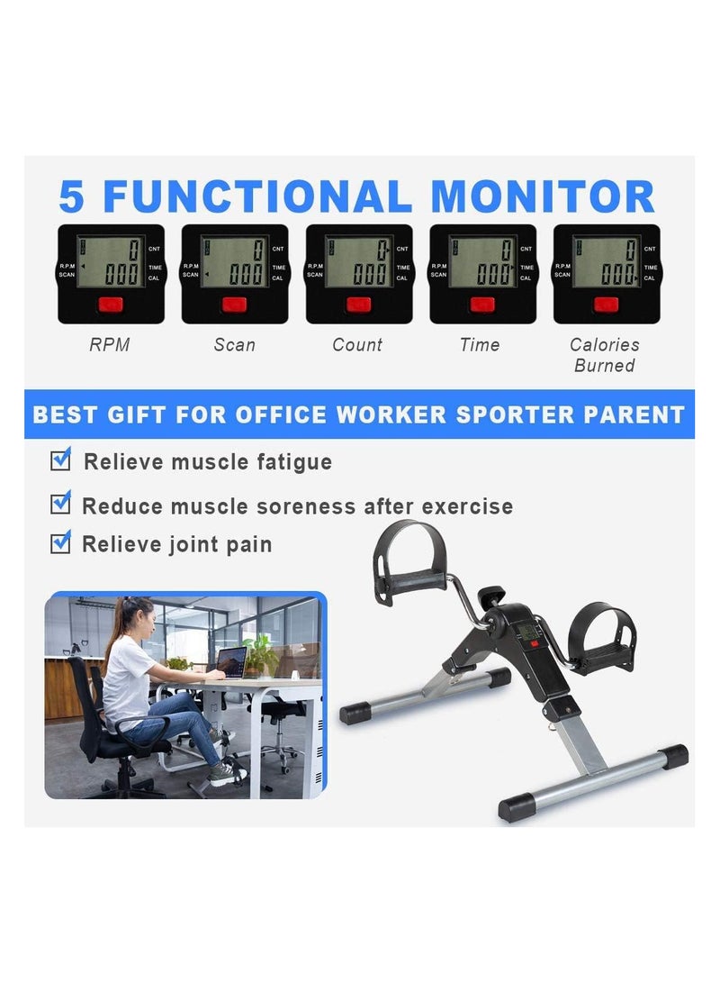 Folding Fitness Pedal Stepper Exercise Machine LCD Display Indoor Cycling Bike With Adjustable Resistance For Home Office Gym,Desk Exercise Equipment Arm Leg Foot Peddler Exercise