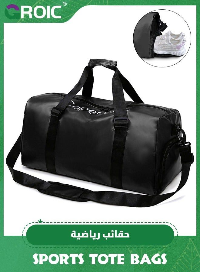 Sports Gym Bag for Women and Men,Small Sports Duffle Bag with Shoulder Strap and Handbag,Sports Shoulder Bag with Separated Shoe Compartment ,Outdoor Large-capacity Travel Bag(Black)