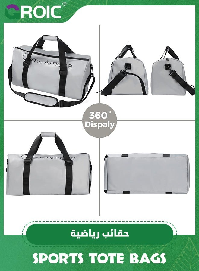 Sports Gym Bag for Women and Men,Small Sports Duffle Bag with Shoulder Strap and Handbag,Sports Shoulder Bag with Separated Shoe Compartment ,Outdoor Large-capacity Travel Bag(Silver)