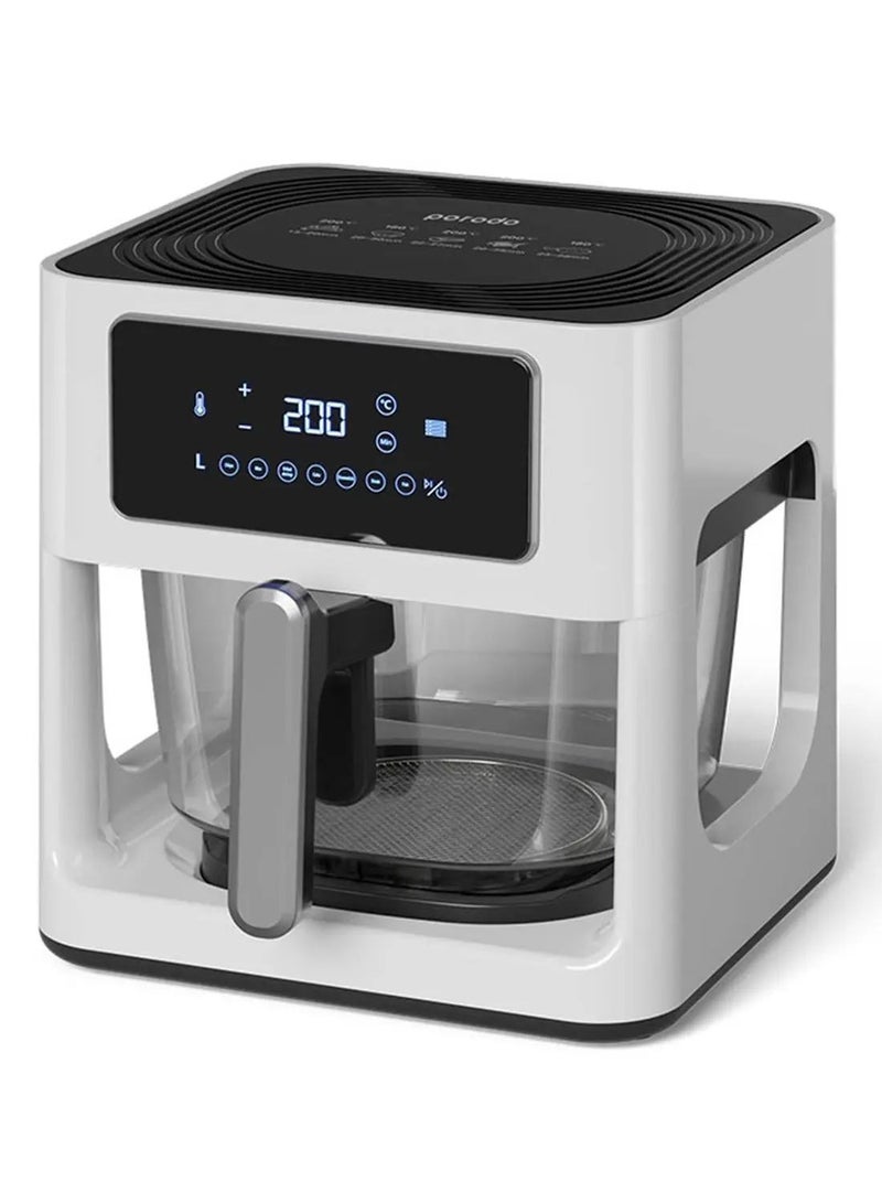 Porodo Lifestyle Glass Pot Air Fryer with a Touch Panel,1000W Rated Power, 5 Liter Capacity, 80-200°C Temperature Control - White