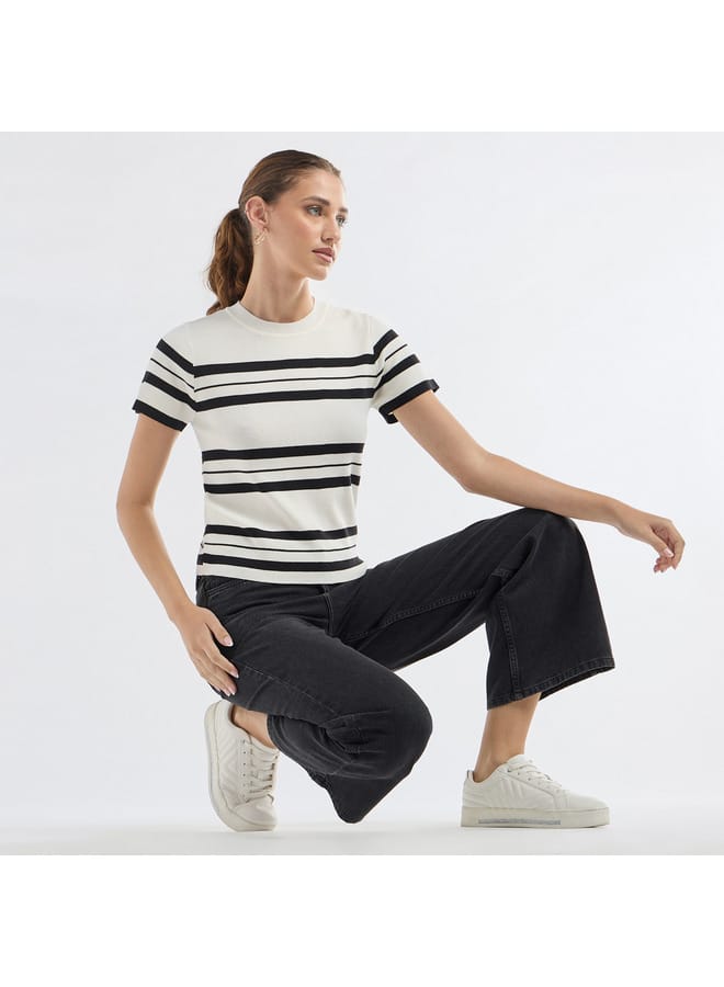 Striped Crew Neck T-shirt with Short Sleeves