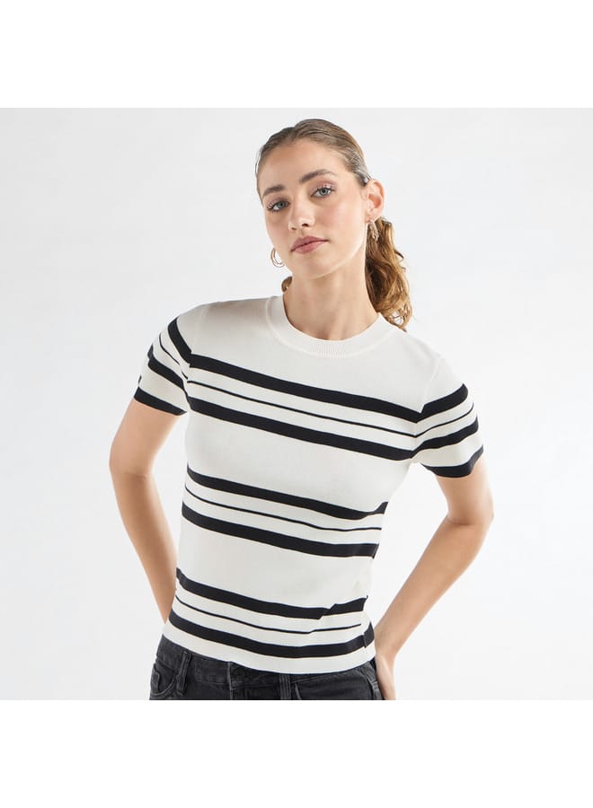 Striped Crew Neck T-shirt with Short Sleeves