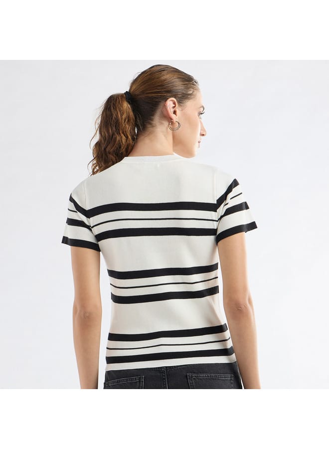 Striped Crew Neck T-shirt with Short Sleeves