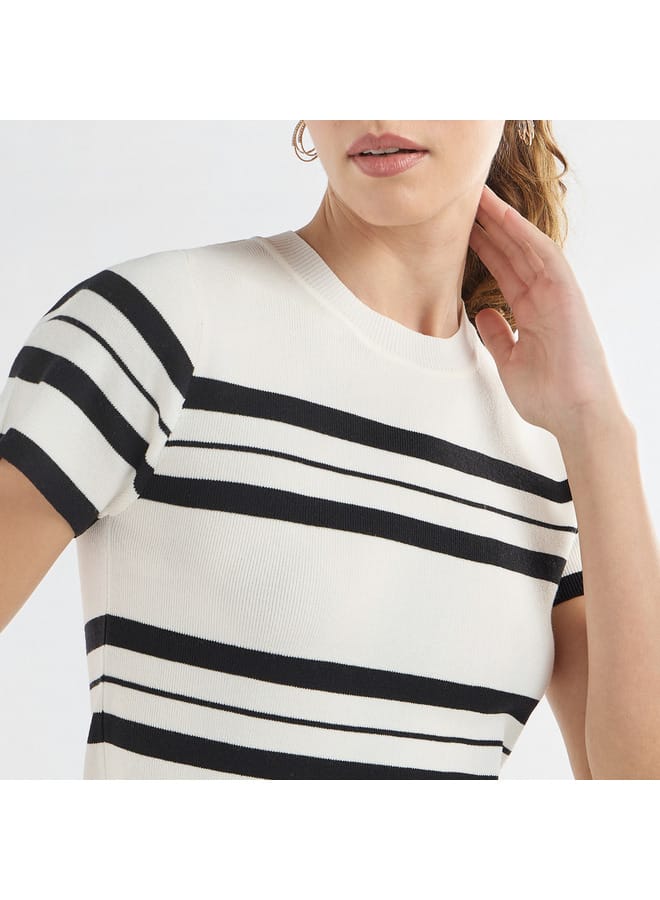 Striped Crew Neck T-shirt with Short Sleeves