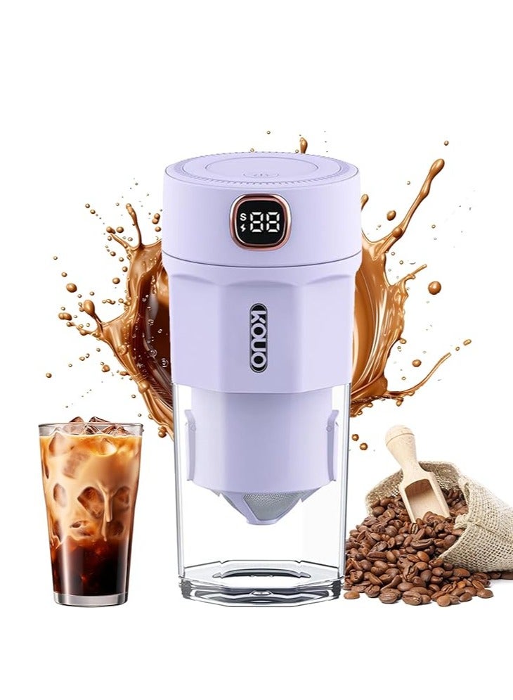 Portable Coffee Grinder and Blender Smoothies with 12Oz BPA Free Personal Travel Cup, Durable Stainless Steel Mix Blender with Metal Coffee Filter, USB Rechargeable(Purple)