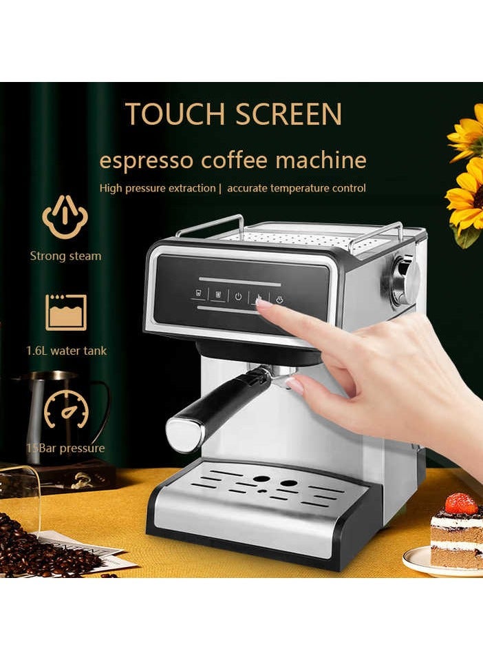 Espresso Coffee Maker with 15 Bar Pressure Touch Screen Control, 1.6L Water Tank, 850W High Power Boiler for Perfect Espresso and Coffee Drinks