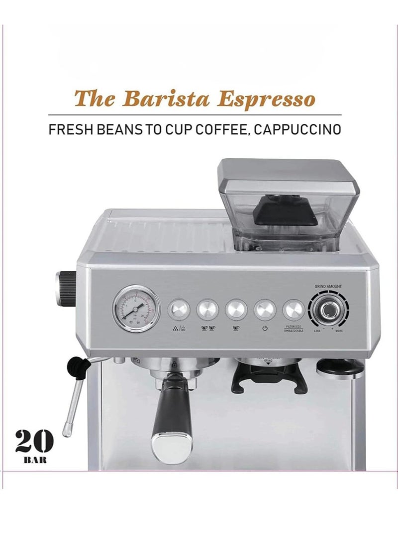 Espresso Coffee Maker 2.3L 2000W with 20 Bar – Stainless Steel Espresso Machine with Milk Frother, Steam Function, and Large Water Tank for Cappuccino, Latte, and More