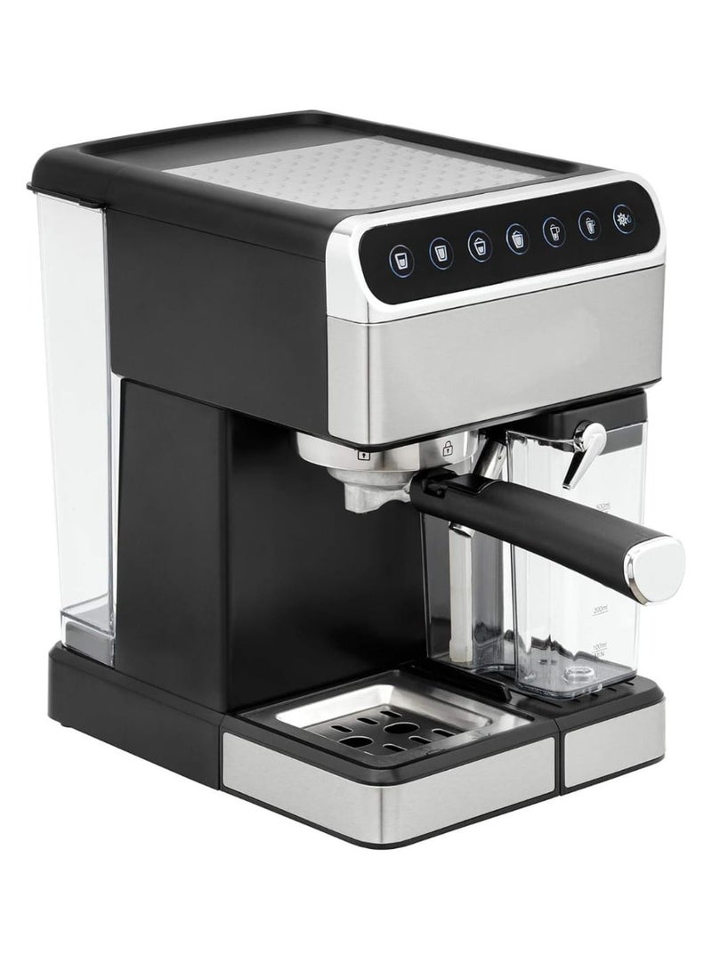 Espresso Maker with 15 Bar Pressure 1.8L 1350W Stainless Steel Machine with Preheating Milk Frother, Detachable Water Tank, and Measuring Spoon for Perfect Espresso