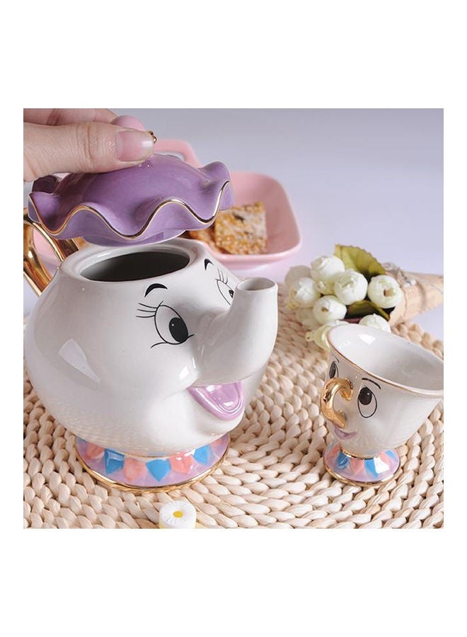 2-Piece Mrs. Potts Chip Tea Pot And Cup Set White/Purple/Gold Tea Pot(500), Cup(55)ml