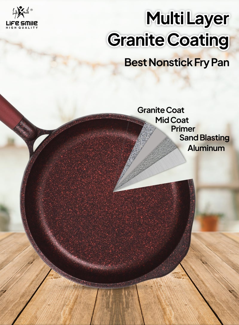 22cm (1.3 Liter)  Frying Pan With Lid - 5 Layer Granite Coating Fry Pan | Multiple Hob Compatibility | Heat-Resistant Handle Hanging Loop | Induction bottom