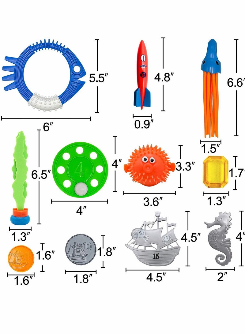 Diving Pool Toys, Rings, Torpedoes, Gems Training Sink Toys Suitable for Teen Adults, Water Game Props Swimming, Seaside, Diving, Outdoor Activities (34 Pcs)