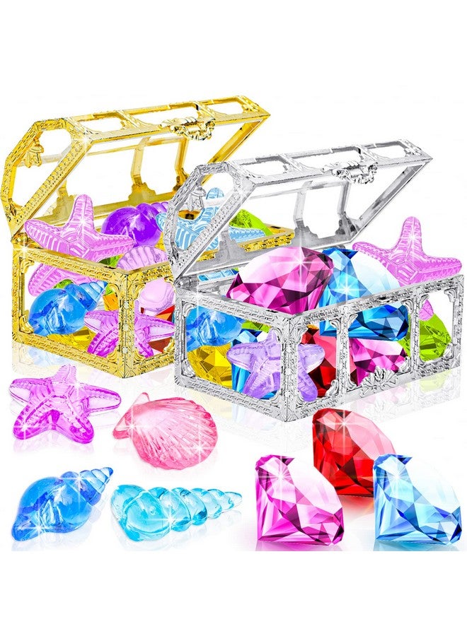 24Pcs Diving Gem Pool Toy Colorful Diamonds Set With Treasure Pirate Box Summer Underwater Swimming Toys For Boys And Girls