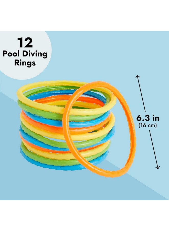 12Pack Swim Dive Rings Kids Pool Toys Easy To Grab Underwater Diving Rings For Training Summer Swimming Party Games Toss Multicolored Pool Sinking Toys (6 In)