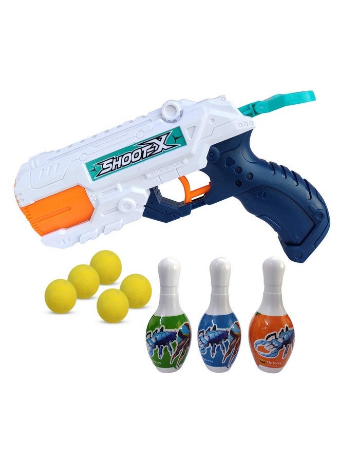 2 In 1 Water Shoot Gun With 3 Bowling Pins & 5 Soft Ball Bullet Toy Gun ; Dual Function 5 Ball & Water Shoot Gun Toy Shooting Gun Toys For Boys Kids Children