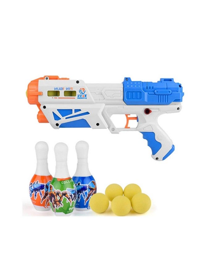 2 In 1 Water Shoot Gun With 3 Bowling Pins & 5 Soft Ball Bullet Toy Gun ; Dual Function 5 Ball & Water Shoot Gun Toy Shooting Gun Toys For Boys Kids Children