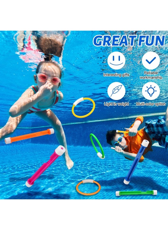 24 Pcs Underwater Pool Toys Include 12 Diving Rings And 12 Dive Sticks Plastic Pool Rings Fun Swimming Pool Dive Toys For Kids Summer Beach Water Training Swim Game Outdoor Party (Classic)