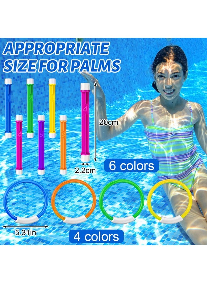 24 Pcs Underwater Pool Toys Include 12 Diving Rings And 12 Dive Sticks Plastic Pool Rings Fun Swimming Pool Dive Toys For Kids Summer Beach Water Training Swim Game Outdoor Party (Classic)