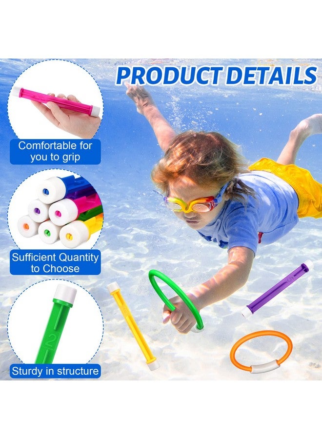 24 Pcs Underwater Pool Toys Include 12 Diving Rings And 12 Dive Sticks Plastic Pool Rings Fun Swimming Pool Dive Toys For Kids Summer Beach Water Training Swim Game Outdoor Party (Classic)