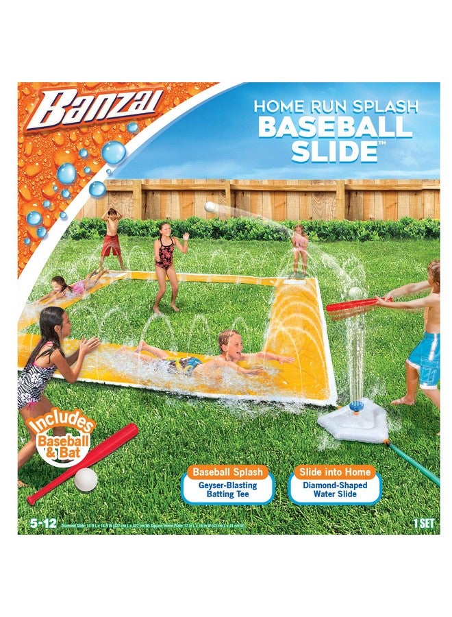 Home Run Splash Baseball Slide Length: 14 Ft Width: 14 Ft Inflatable Outdoor Backyard Water Slide Splash Toy Baseball Bat & Ball Included Slide