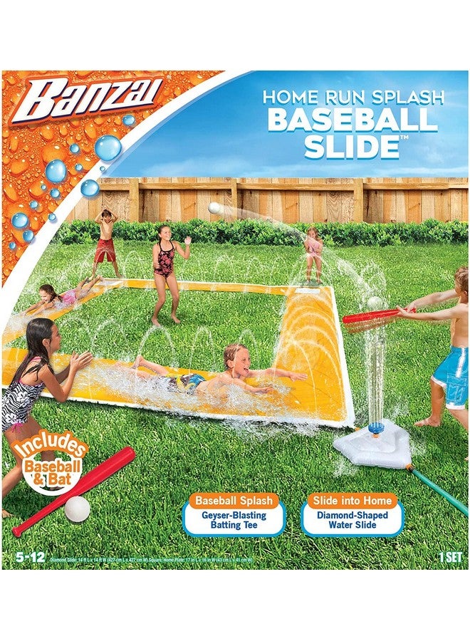 Home Run Splash Baseball Slide Length: 14 Ft Width: 14 Ft Inflatable Outdoor Backyard Water Slide Splash Toy Baseball Bat & Ball Included Slide