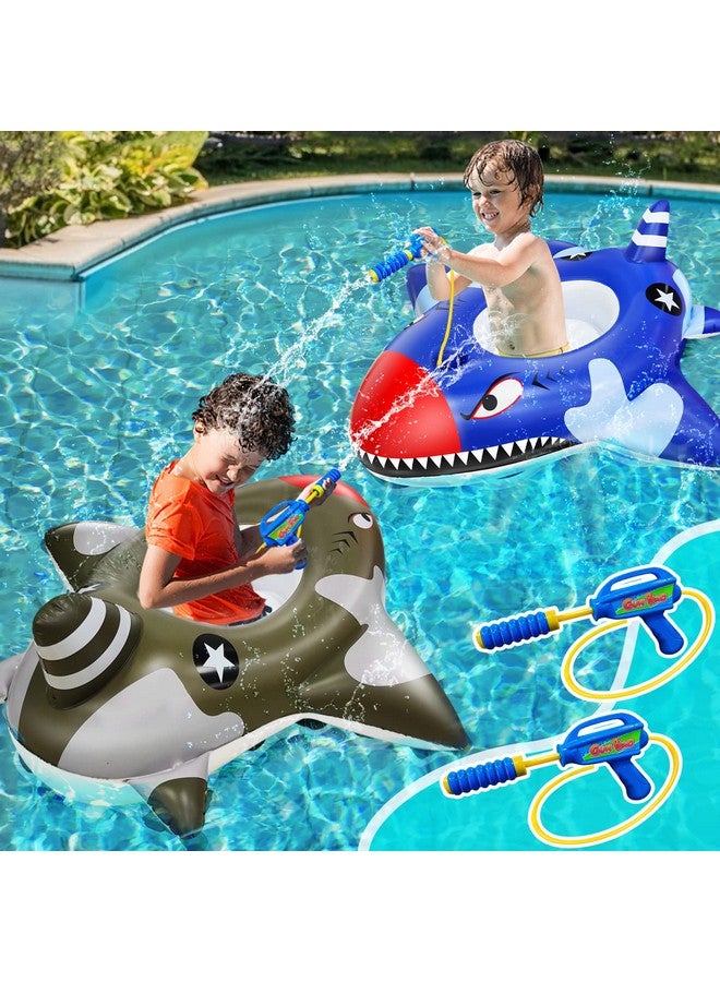 【 2 Water Squirt Guns 】 2 Pack Shark Pool Float For Kids Inflatable Swim Rings Boat Beach Pool Floaties For 3 8 Years Old Boys Girls Toddlers Summer Outdoor Beach Water Pool Toys Games Party