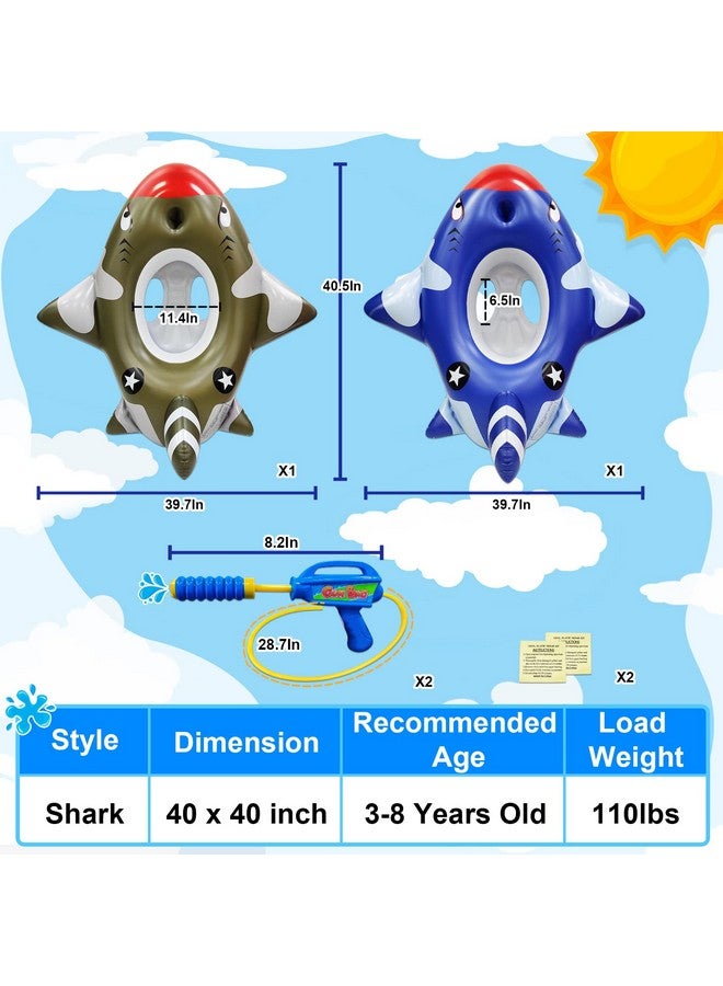 【 2 Water Squirt Guns 】 2 Pack Shark Pool Float For Kids Inflatable Swim Rings Boat Beach Pool Floaties For 3 8 Years Old Boys Girls Toddlers Summer Outdoor Beach Water Pool Toys Games Party