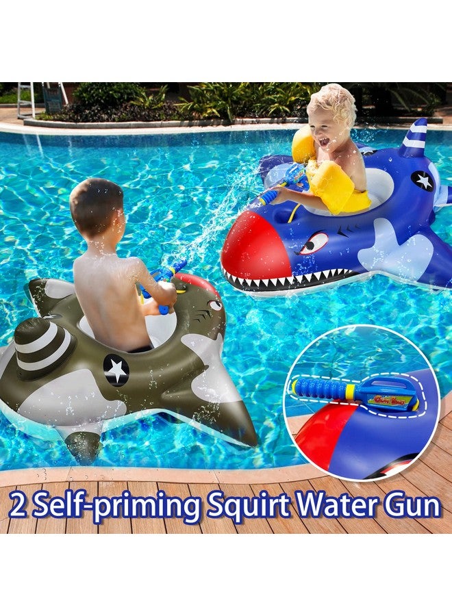 【 2 Water Squirt Guns 】 2 Pack Shark Pool Float For Kids Inflatable Swim Rings Boat Beach Pool Floaties For 3 8 Years Old Boys Girls Toddlers Summer Outdoor Beach Water Pool Toys Games Party