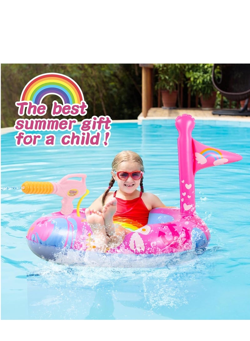 Pool Floats Kids with Water Gun, Mermaid Pool Floats Kids, Pool Toys for Kid s Aged 3-8 Years, Toddlers Pool Floats for Girls, Inflatable Pool Floats Kids for Swimming Pool Party Lake Beach