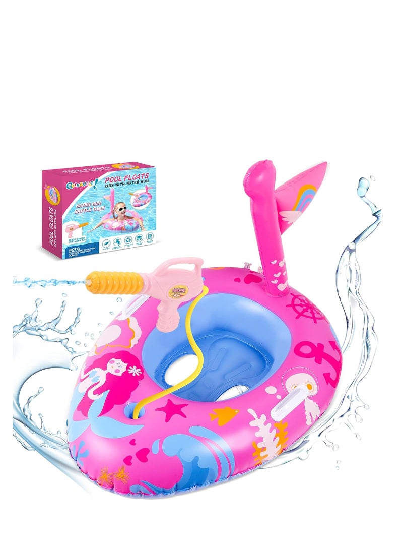 Pool Floats Kids with Water Gun, Mermaid Pool Floats Kids, Pool Toys for Kid s Aged 3-8 Years, Toddlers Pool Floats for Girls, Inflatable Pool Floats Kids for Swimming Pool Party Lake Beach