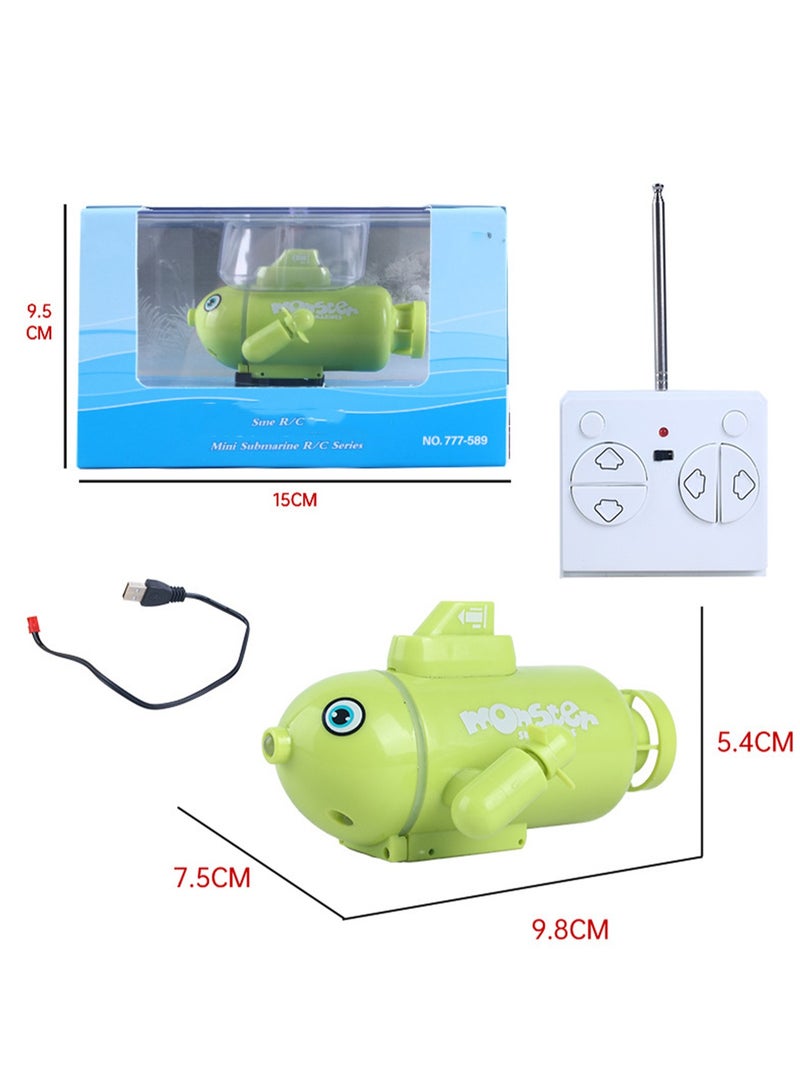 Green mini submarine simulation remote control water toy model toy suitable for swimming children's swimming pool bathtub electric toy