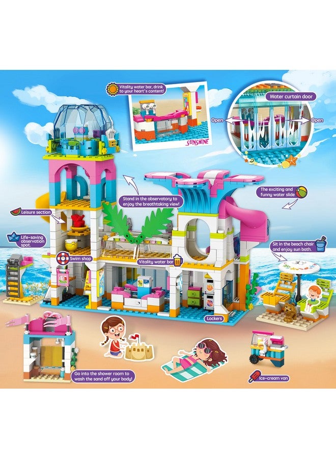 Friends Summer Fun Water Park Building Set Featuring Icecream Cart Shower Room Beach Chairs And Lifeguard Stand Stem Toy Roleplay Gift For Kids Boys Girls Aged 612 (875 Pieces)