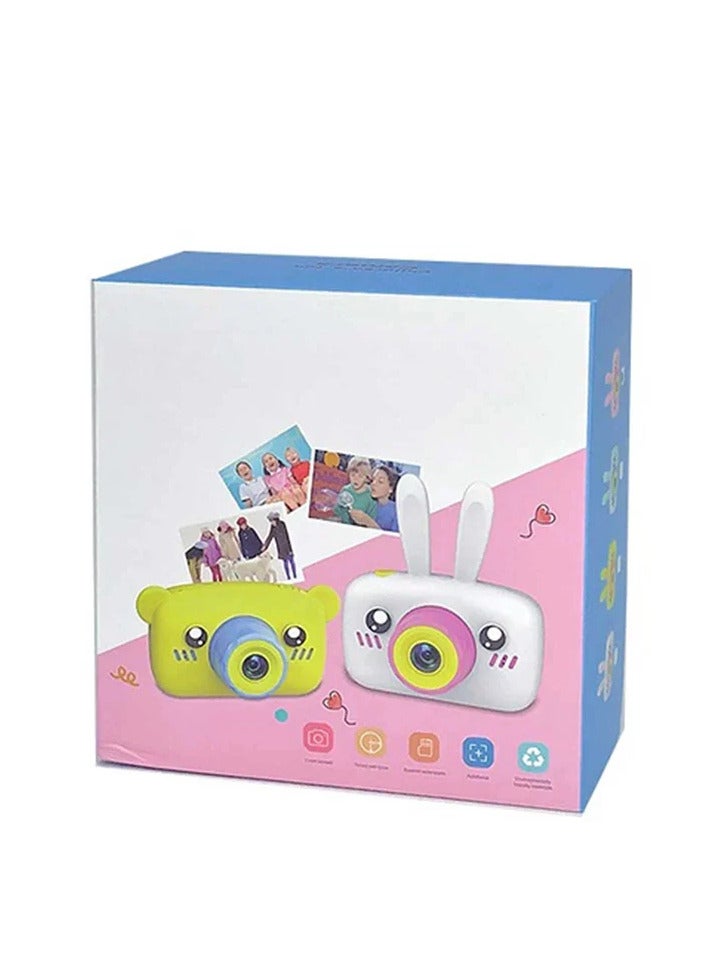 Children Camera Cartoon Rabbit 2 Color Display 1080P HD Video Recorder Auto Focus Auto Dimming Delay Capture Built-In Stickers & Mirror Effects Support Memory Card Rechargeable Kids Digital