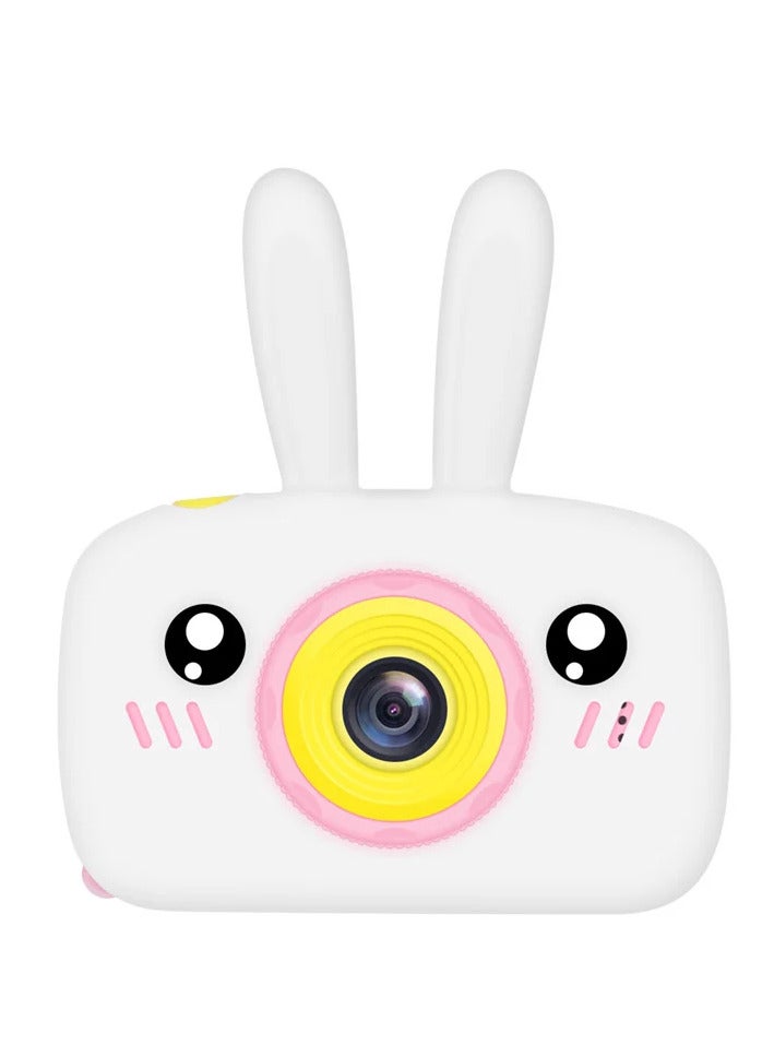 Children Camera Cartoon Rabbit 2 Color Display 1080P HD Video Recorder Auto Focus Auto Dimming Delay Capture Built-In Stickers & Mirror Effects Support Memory Card Rechargeable Kids Digital