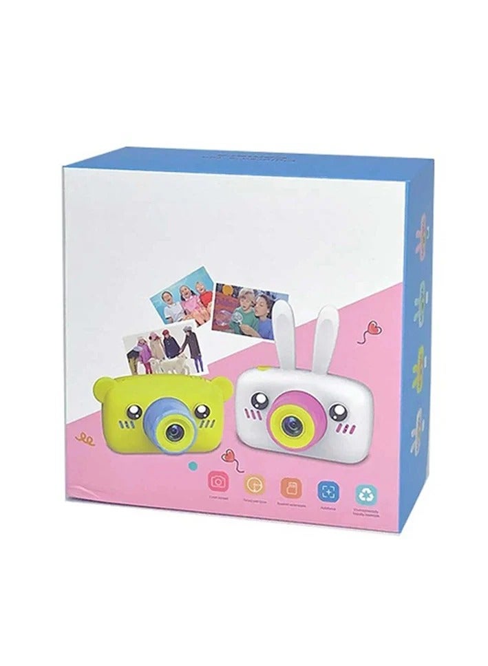 Children Camera Cartoon Rabbit 2 Color Display 1080P HD Video Recorder Auto Focus Auto Dimming Delay Capture Built-In Stickers & Mirror Effects Support Memory Card Rechargeable Kids Digital