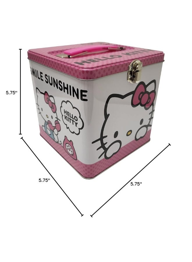 The Tin Box Company Hello Kitty Stack Store and Carry Tin. Stackable Tin Box with Handle,Pink and White, Storage Box, 5.75