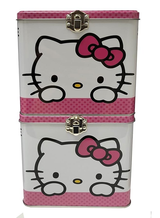 The Tin Box Company Hello Kitty Stack Store and Carry Tin. Stackable Tin Box with Handle,Pink and White, Storage Box, 5.75